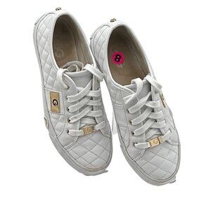 G by Guess White Y2K Quilted Sneakers Womens Size 8 Gold Logo Detail Los Angeles